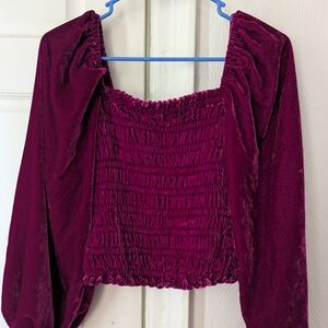 Anthropologie Red Smocked Puff Sleeve Crop Top